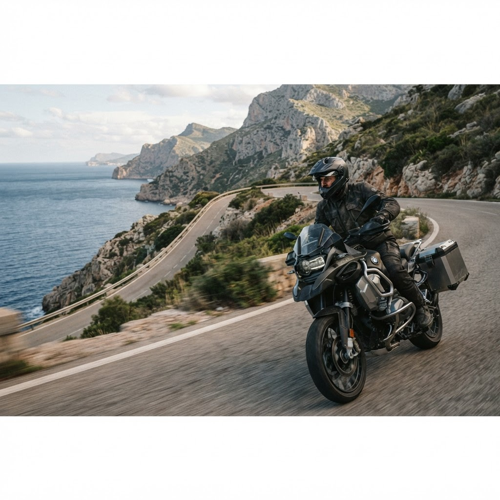 רוכב BMW GS בתנועה בכביש הררי